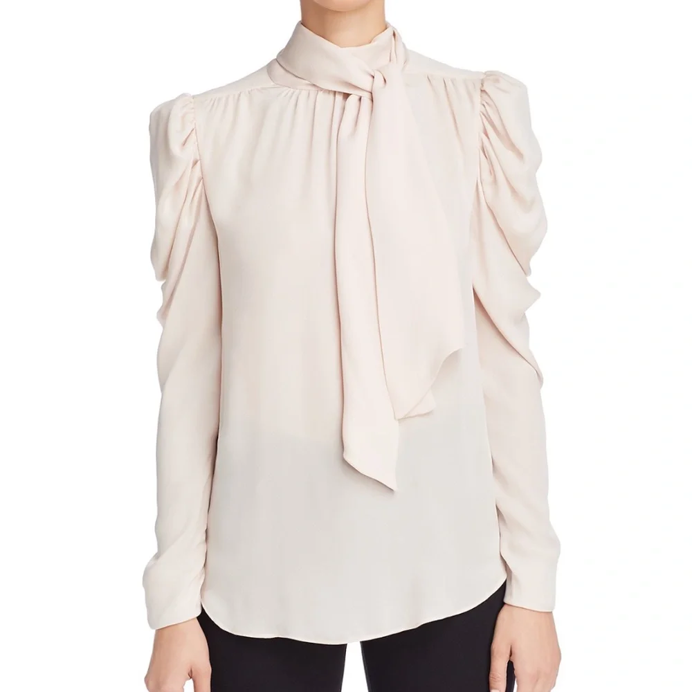 NEW Joie Tie Bow Long Puffed Sleeve Silk Blouse Medium $278 Retail - Picture 4 of 11